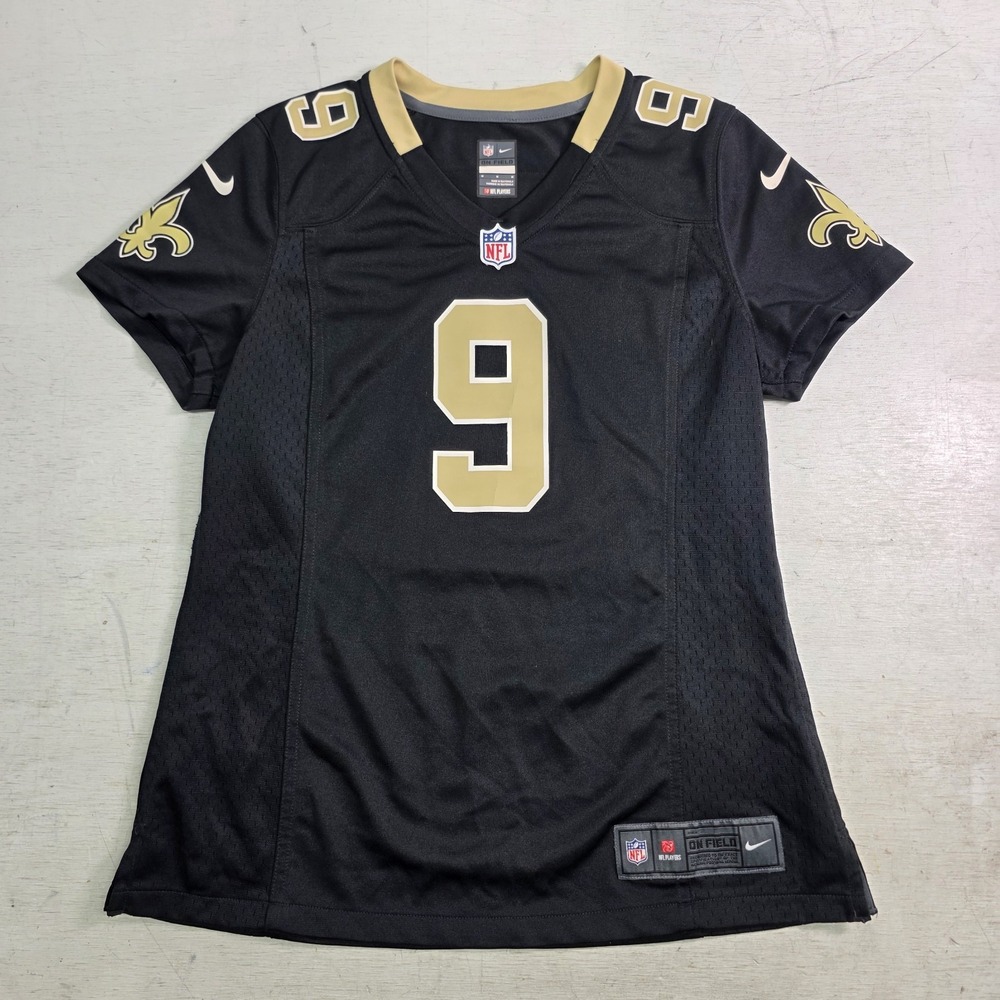 Nike Drew Brees #9 New Orleans Saints Game Jersey Women's M Black Gold NFL EUC